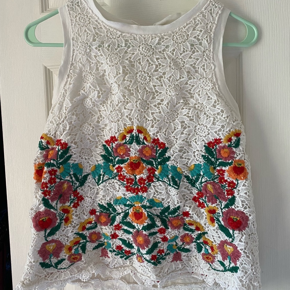 Anthropologie Maeve Floral Embroidered Lace Top Size XS